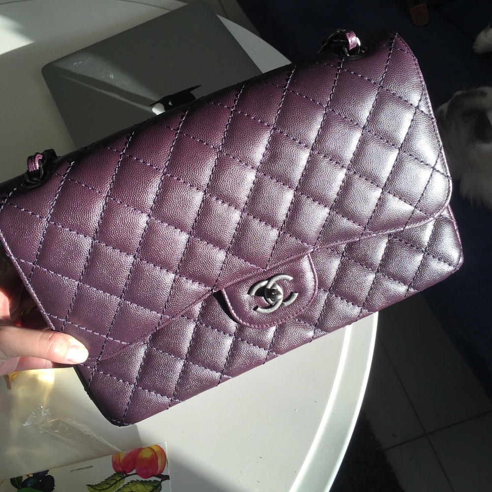 SOLD! Dark Purple Chanel Caviar Jumbo Classic Flap